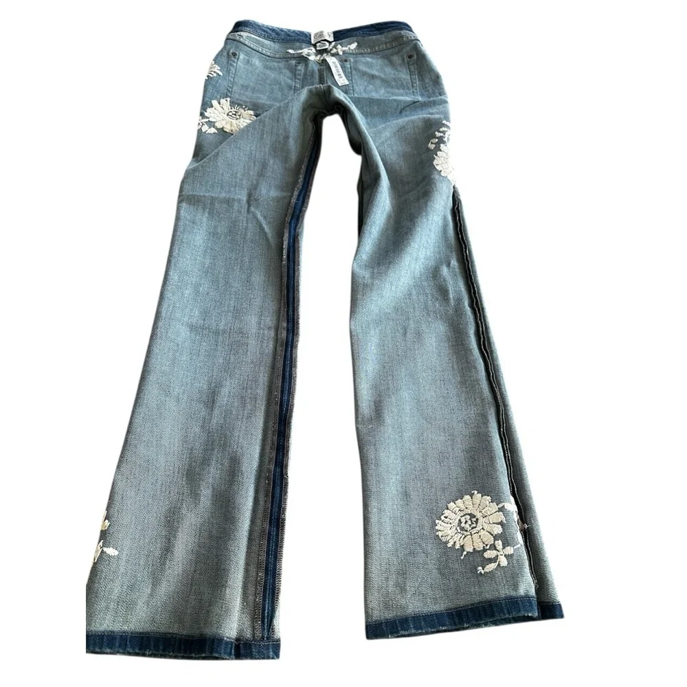 VTG WHBM Blanc Denim Jeans Hand Embroidered Bootcut NWT Y2K Floral 30x32 Size 4